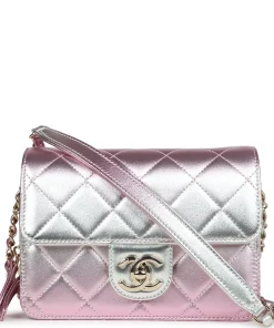 Chanel Mini Flap Bag Pink and Silver Metallic