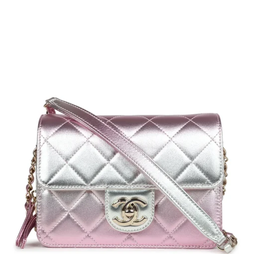 Chanel Mini Flap Bag Pink and Silver Metallic