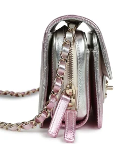 Chanel Mini Flap Bag Pink and Silver Metallic