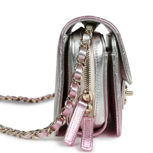 Chanel Mini Flap Bag Pink and Silver Metallic