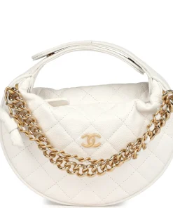 Chanel Mini Round Hobo Pouch Bag White