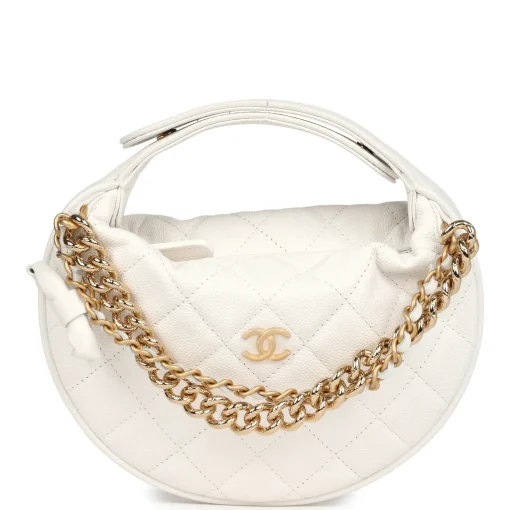 Chanel Mini Round Hobo Pouch Bag White