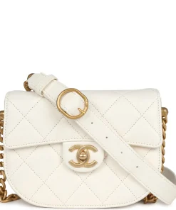 Chanel Mini Round Messenger Flap Bag White