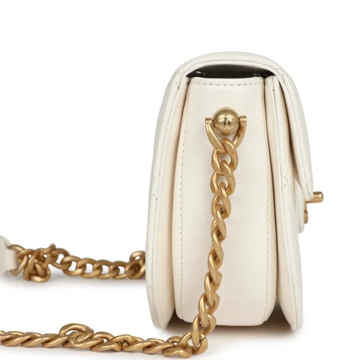 Chanel Mini Round Messenger Flap Bag White