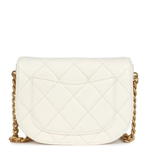 Chanel Mini Round Messenger Flap Bag White