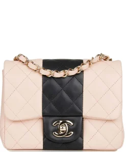 Chanel Mini Square Flap Bag Pink and Black