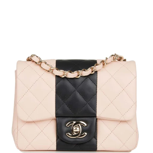 Chanel Mini Square Flap Bag Pink and Black