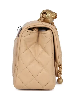 Chanel Mini Square Pearl Crush Flap Bag Beige