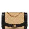 Vintage Chanel Medium Diana Flap Bag Black and Beige