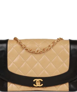 Vintage Chanel Medium Diana Flap Bag Black and Beige