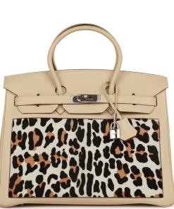 Hermès Birkin 35 Parchemin Togo and Leopard Troika Palladium