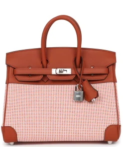 Hermès Quadrille Birkin 25 Sanguine Swift and Toile Palladium