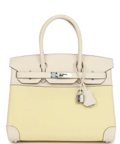 Hermès Birkin 30 Nata Swift and Jaune Toile Palladium