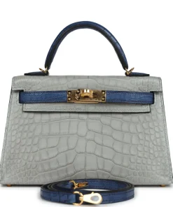 Hermès Kelly Sellier 20 Gris Perle and Bleu de Malte Matte