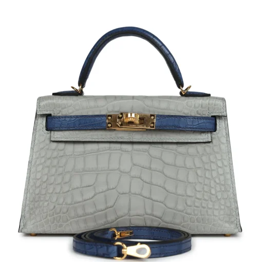 Hermès Kelly Sellier 20 Gris Perle and Bleu de Malte Matte