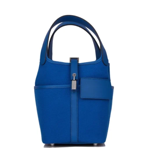 Hermès Picotin Cargo 18 Bleu France Swift and Toile Canvas Palladium