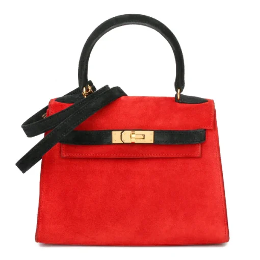 Hermès Rouge Vif & Black Veau Doblis Vintage Kelly 20cm