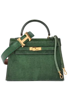 Hermès Vert Moyen Lizard Leather Vintage Convertible Kelly 15cm