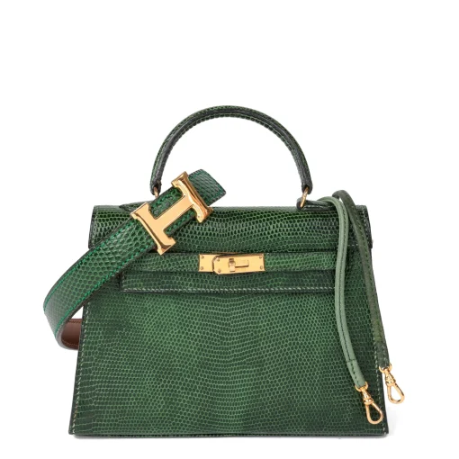 Hermès Vert Moyen Lizard Leather Vintage Convertible Kelly 15cm