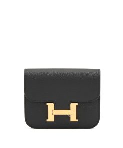 Hermès Black Epsom Constance Slim Wallet Gold