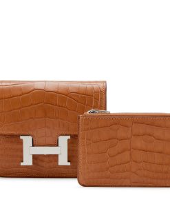 Hermès Gold Matte Alligator Constance Slim Wallet Palladium