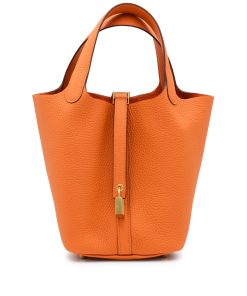 Hermès Orange Clemence Picotin Lock 18 Gold