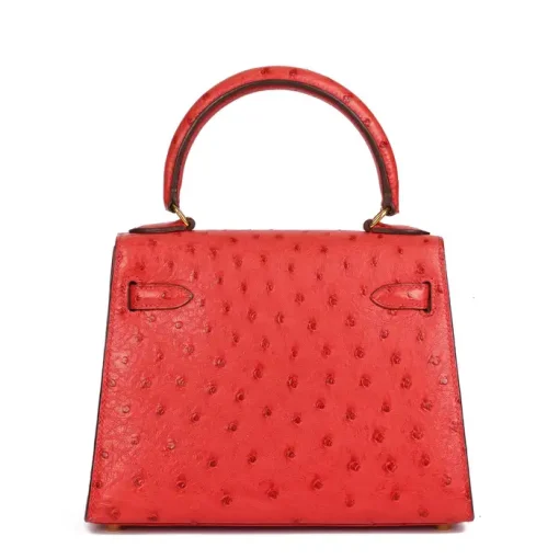 Hermès Rouge Vif Ostrich Leather Kelly 20cm Sellier