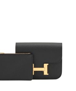 Hermès Black Epsom Constance Slim Wallet Gold