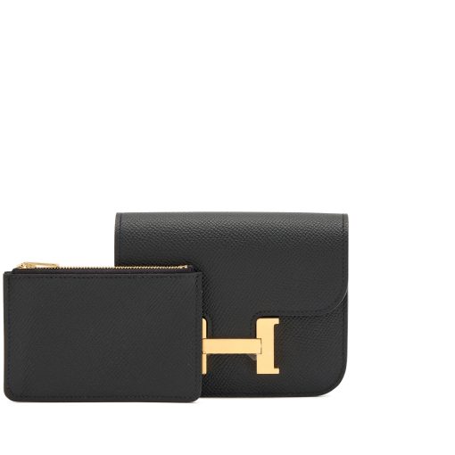 Hermès Black Epsom Constance Slim Wallet Gold