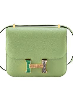 Hermès Vert Criquet Epsom Mini Constance Beige Sable Alligator