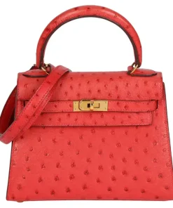 Hermès Rouge Vif Ostrich Leather Kelly 20cm Sellier