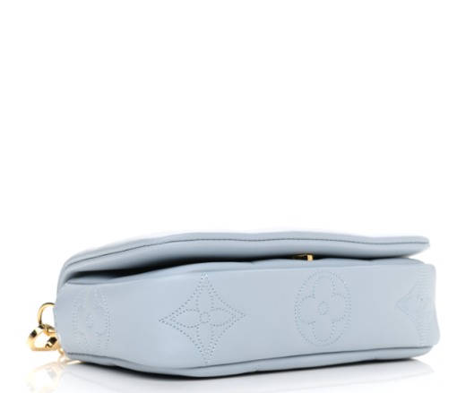 LOUIS VUITTON Calfskin Bubblegram Wallet On Strap Ice Blue