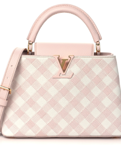 LOUIS VUITTON Taurillon Embroidered Vichy Capucines BB Light Pink