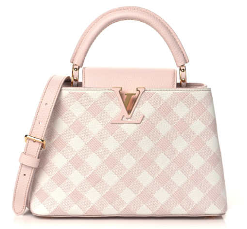 LOUIS VUITTON Taurillon Embroidered Vichy Capucines BB Light Pink