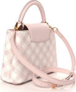 LOUIS VUITTON Taurillon Embroidered Vichy Capucines BB Light Pink