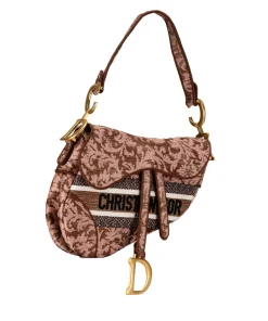 Christian Dior Canvas Embroidered Brocart Saddle shoulder bag