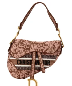 Christian Dior Canvas Embroidered Brocart Saddle shoulder bag