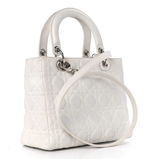 CHRISTIAN DIOR Lambskin Cannage Medium Lady Dior White