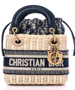 CHRISTIAN DIOR Wicker Oblique Mini Lady Dior Bag Blue