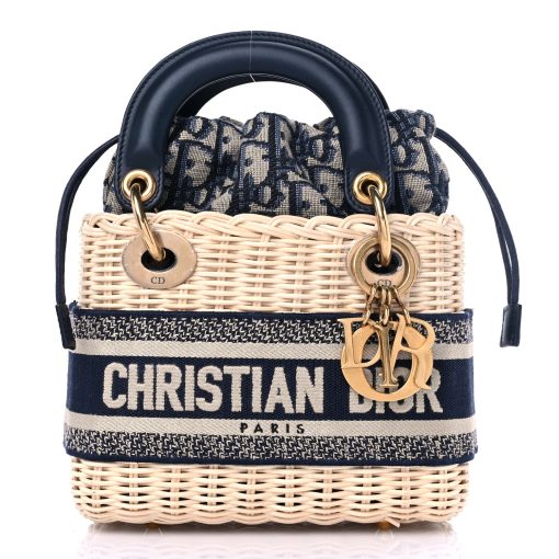 CHRISTIAN DIOR Wicker Oblique Mini Lady Dior Bag Blue