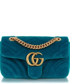 Velvet Matelasse Mini GG Marmont Shoulder Bag Pavone Cyan