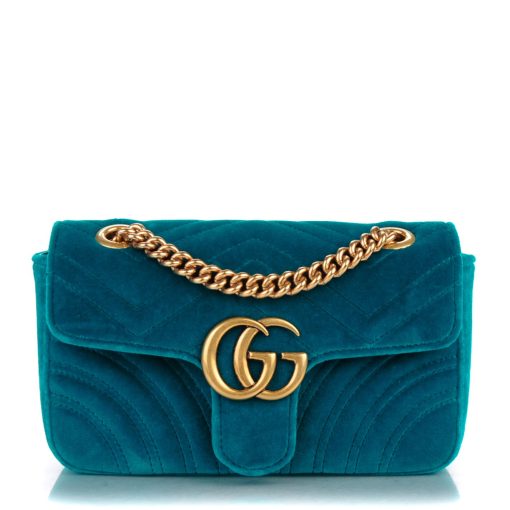 Velvet Matelasse Mini GG Marmont Shoulder Bag Pavone Cyan