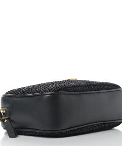 YSL Raffia Canvas Monogram Lou Camera Bag Black