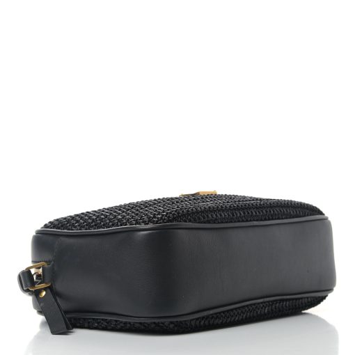 YSL Raffia Canvas Monogram Lou Camera Bag Black