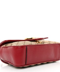 Gucci Monogram Azalea Calfskin Matelasse Mini GG Marmont Ebony Red