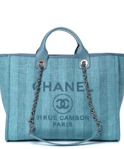 Chanel Mixed Fibers Striped Medium Deauville Tote Blue