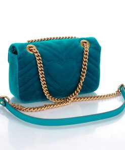 Velvet Matelasse Mini GG Marmont Shoulder Bag Pavone Cyan