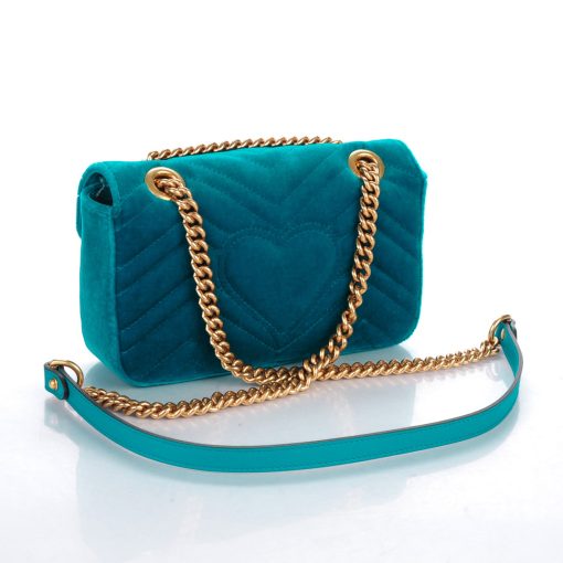 Velvet Matelasse Mini GG Marmont Shoulder Bag Pavone Cyan