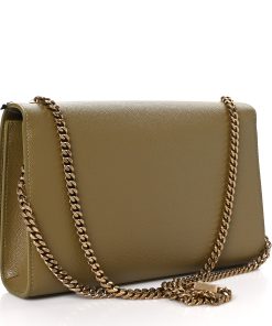 YSL Grain De Poudre Medium Monogram Kate Satchel Hazel Green