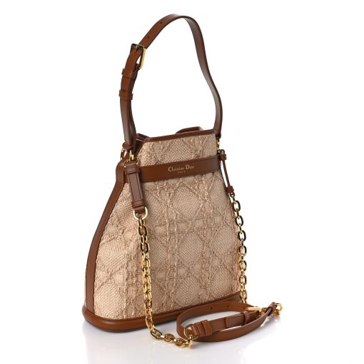 Dior Raffia Calfskin Cannage C'est Bucket Bag Natural